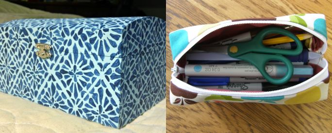 Hand-painted Wooden Box and Sewn Pencil Case