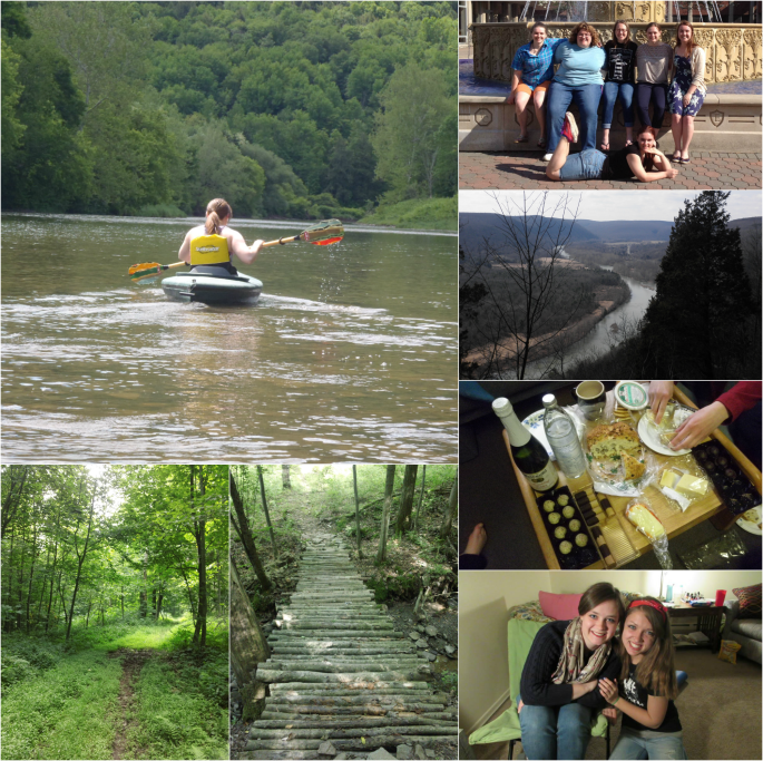 Clockwise from top left: kayaking, visit to college friends, hiking at Tanglewood, cheese party, girls weekend in Rochester, hiking at home, hiking at Bearspring State Park