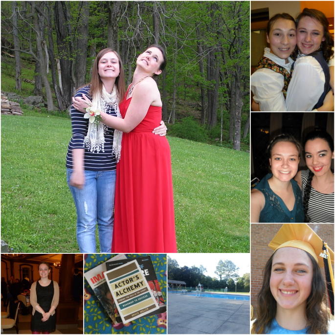 Clockwise from top left: my sister's prom, my sister in "The Sound of Music", Holiday Banquet with my roommate, my sister at graduation, the pool I worked at this summer, getting outside of my comfort zone, and the award ceremony