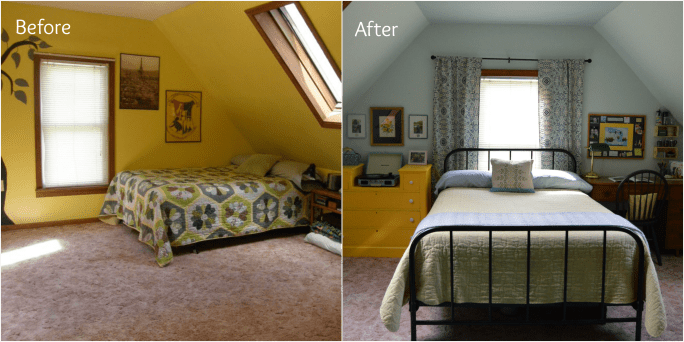 Bedroom before and after
