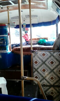 The front of the very old bus.